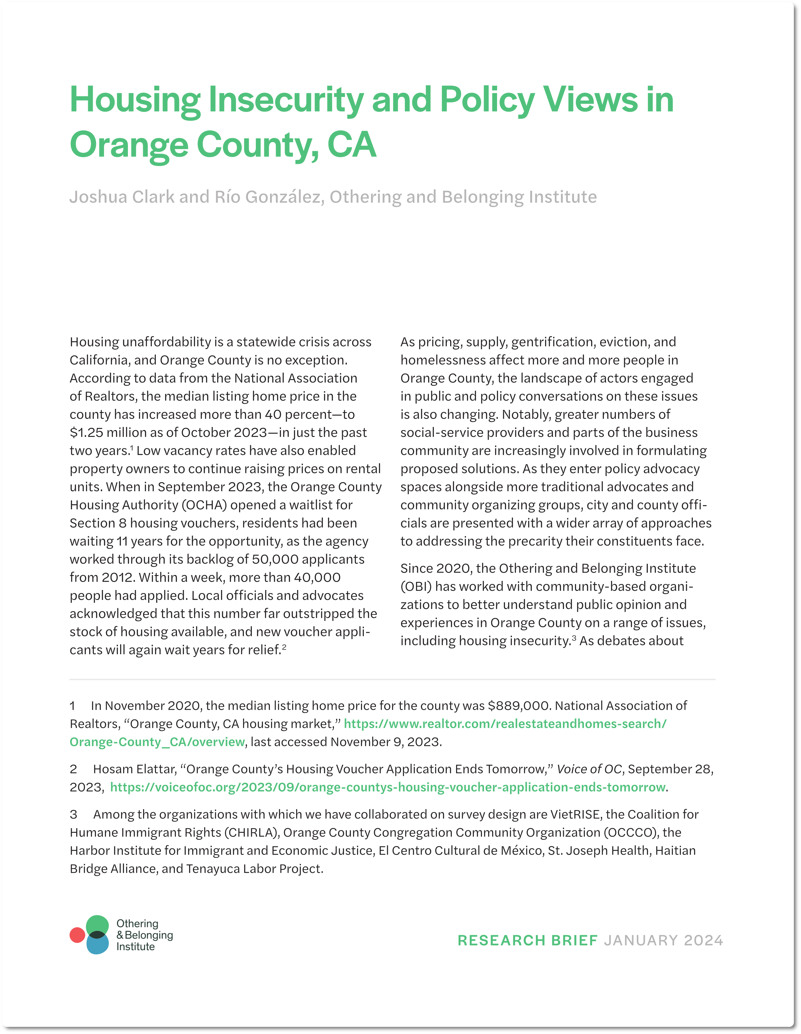 Housing insecurity brief cover page