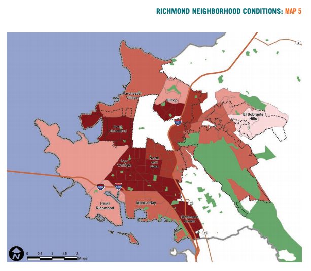 Map 5 showcases Richmond neighborhood conditions based on low income households 