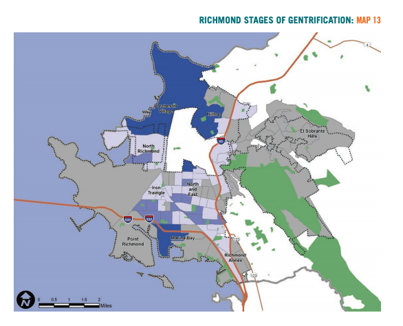 Map 13 showcases Richmond stages of gentrification based on housing market conditions 