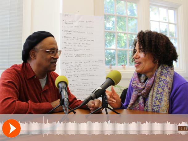 Photo shows Waldo Martin and Denise Herd being interviewed